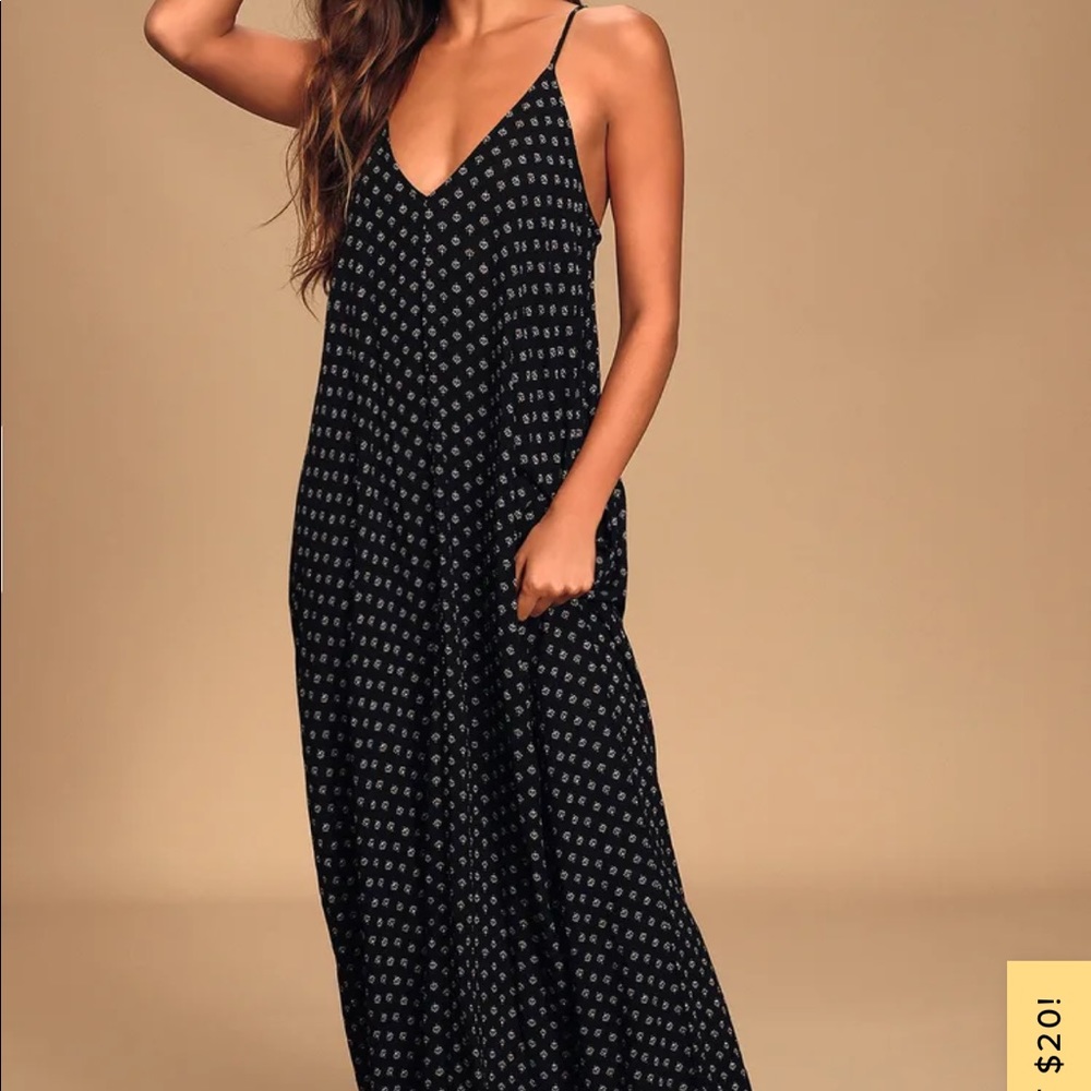 Lulu's Black Maxi Dress with White Microprint